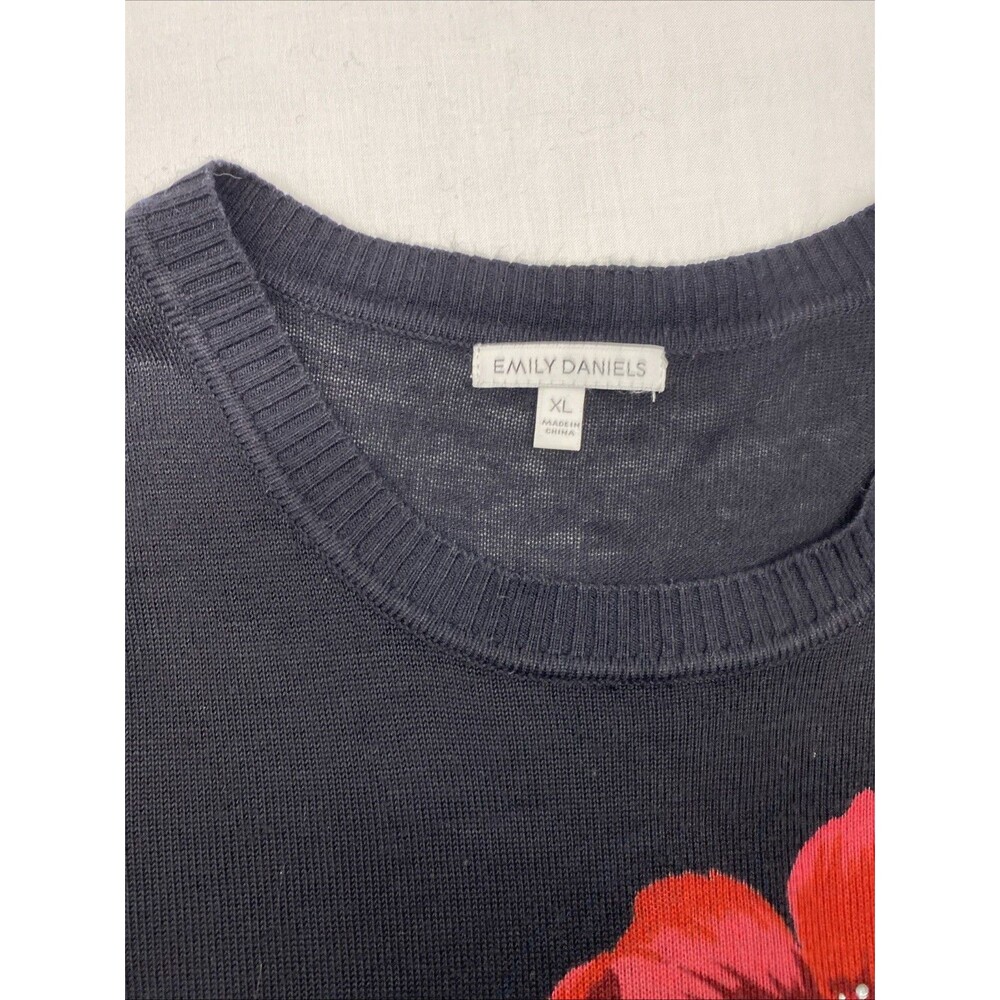 Emily Daniels Black Floral Knit 3/4 Sleeve Pullover Sweater XL Beautiful Classy - Picture 3 of 6